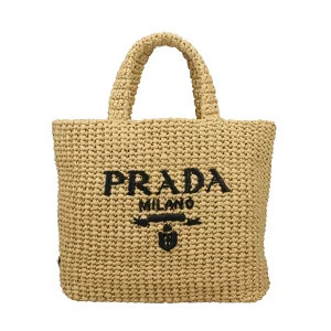 Prada Crochet Tote Bag Raffia Effect Yarn Embroidered